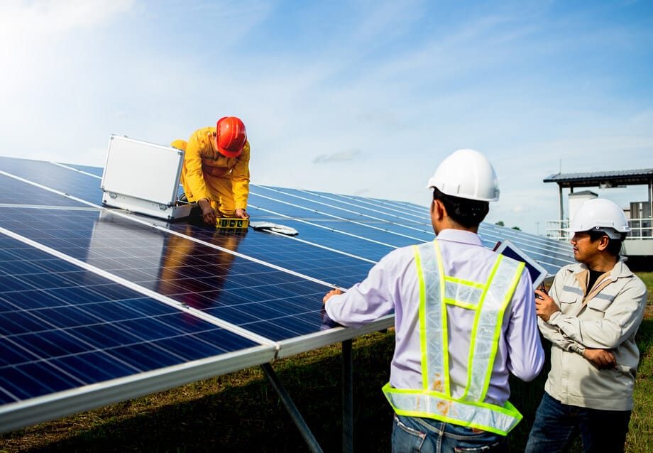 Engineers Checking Solar Panels Setup — Solar Power Systems in Gold Coast, QLD